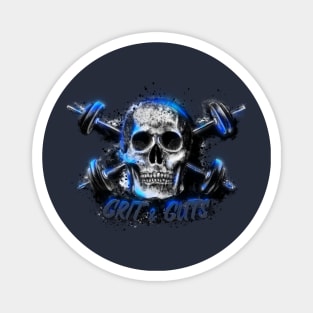 Grit and Guts Skull Neon Blue Magnet